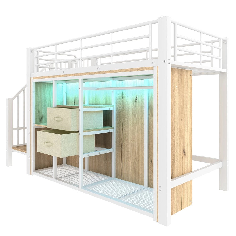 Letto con Cassetti e Armadio Aperto LED ¨C MINIMAL ¨C Bianco 90x200