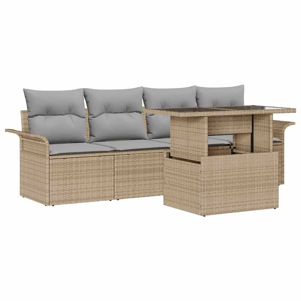Set Divano da Giardino 5 pcs Beige Rattan in Polipropilene