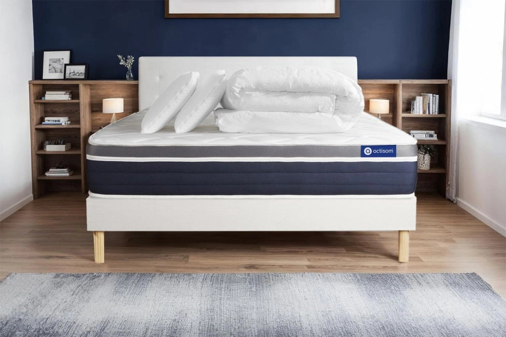 Pacchetto letto completo - Materasso 200x200cm + Box spring con doghe (kit) + 2 cuscini + Piumino - Actiflex Confort