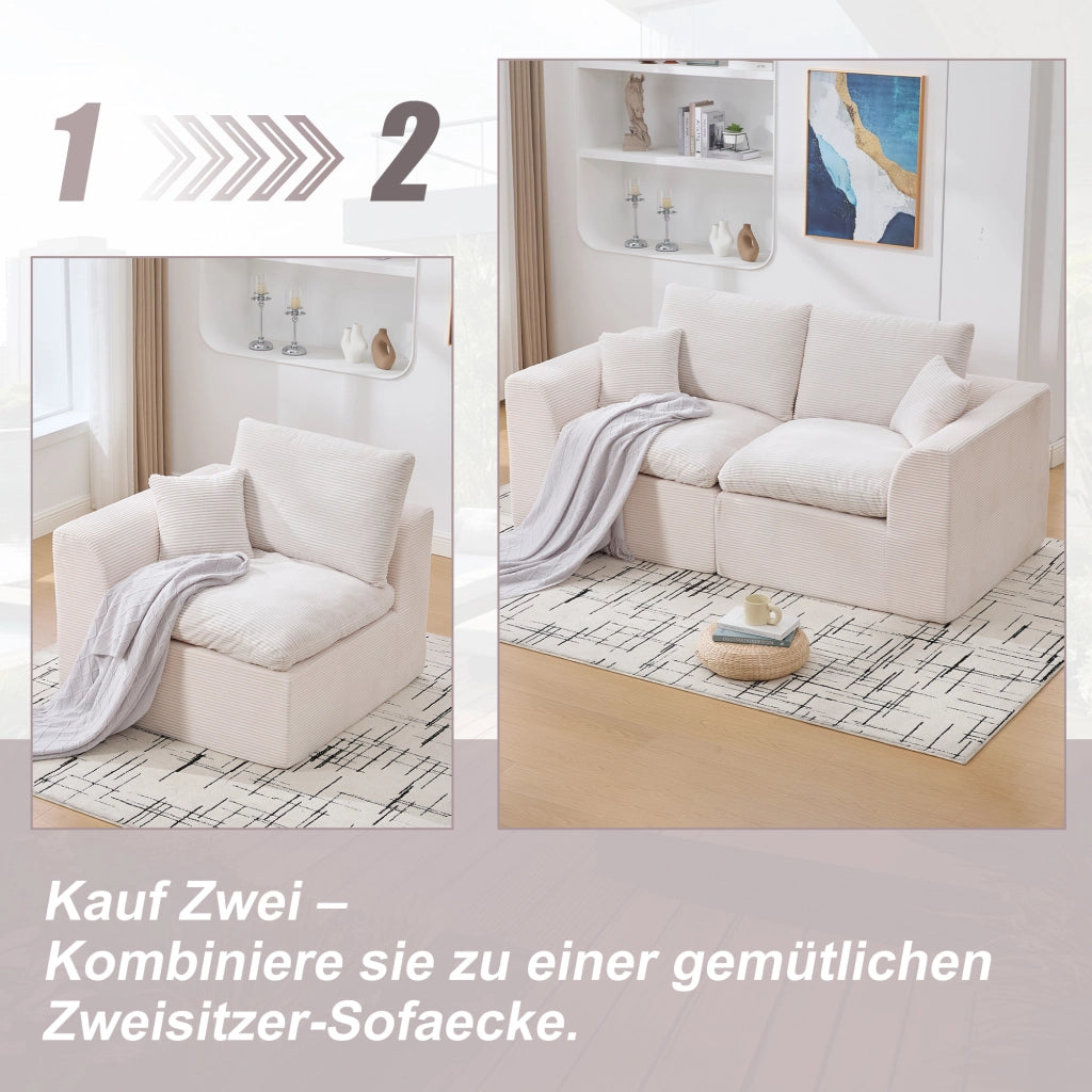 OKWISH Poltrona in Velluto a Coste, Seduta in Schiuma con Molle e Cuscino Incluso, Design Minimalista, Beige 101 × 102.5 × 84 cm