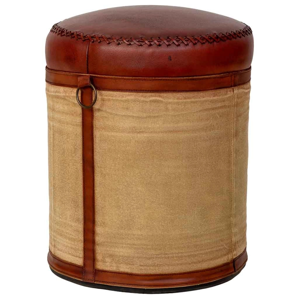 Sgabello in metallo con seduta in pelle marrone 38x38x45h cm