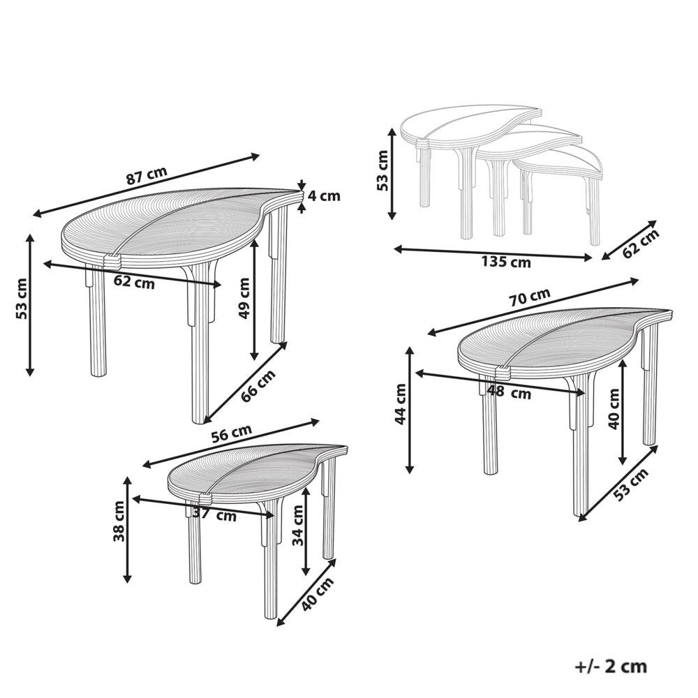 Set di 3 Tavolini in Rattan Naturale Tavolini Impilabili per Interni ed Esterni