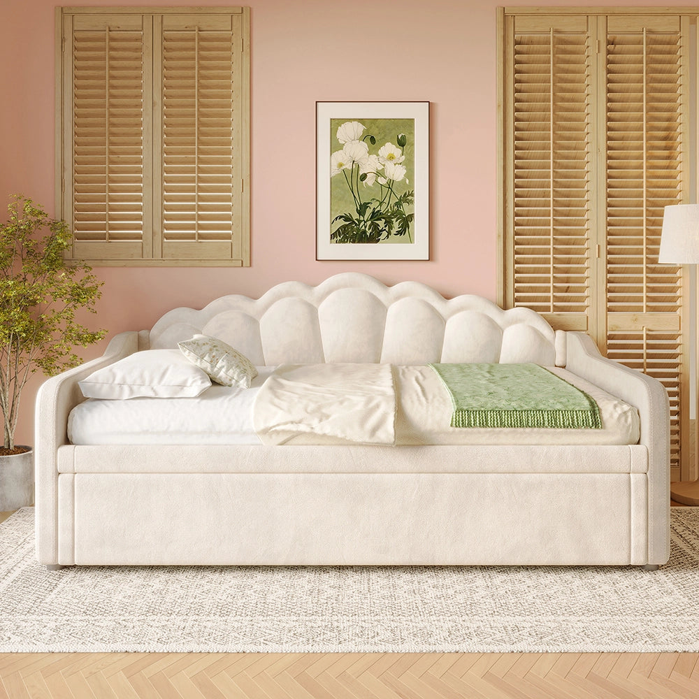Letto giorno gigogne 90/180x200cm - Xylo - beige, luci LED, tessuto