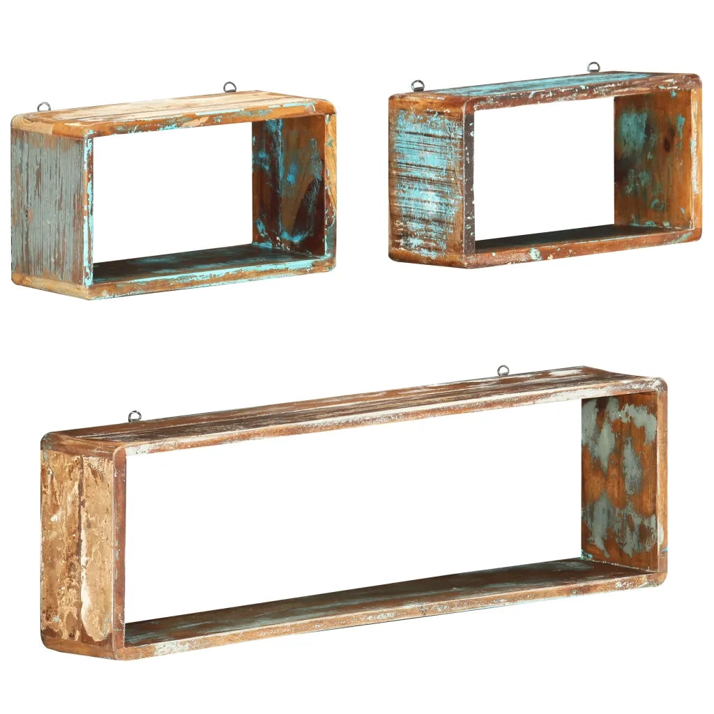 Set Mensole Cubiche da Parete 3pz-Ripiani-Scaffale in Legno Massello di Recupero