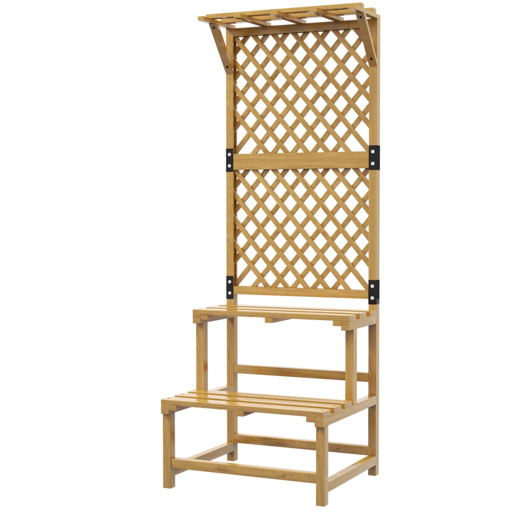 Portapiante a 2 ripiani in legno con griglia giallo 60x50x166 cm