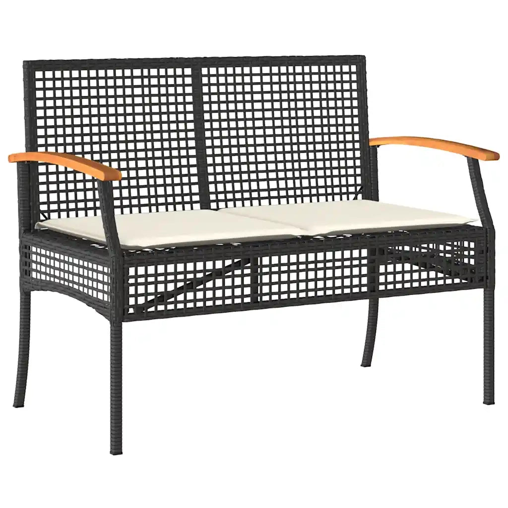 Panca da Giardino con Cuscino Nera in Polyrattan e Legno Acacia 899289
