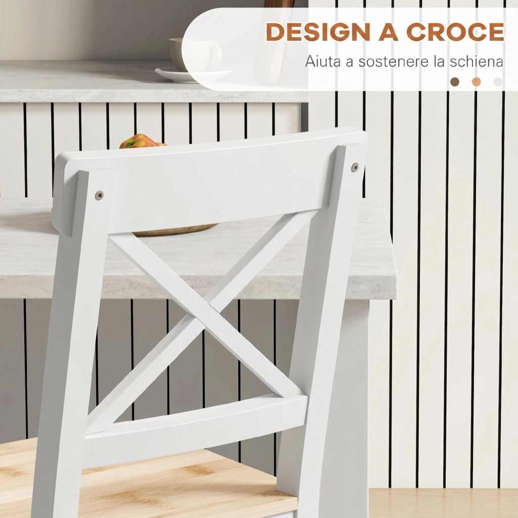 Sgabelli Bar 2 Pezzi con Schienale Alto ¨C zephmum ¨C Legno Pino Naturale e Bianco