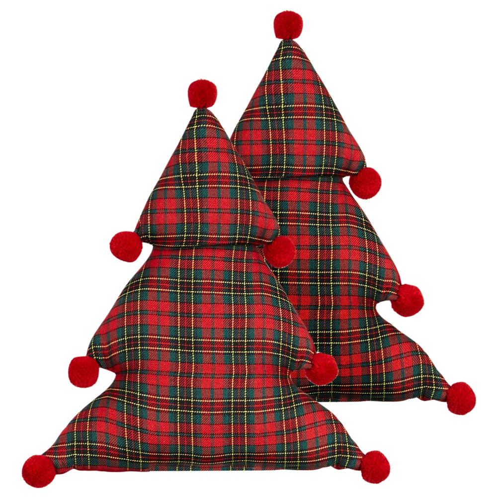 Set di 2 cuscini sparsi in tessuto rosso e verde a forma di albero di Natale 35 x 30 cm Accessorio per la decorazione