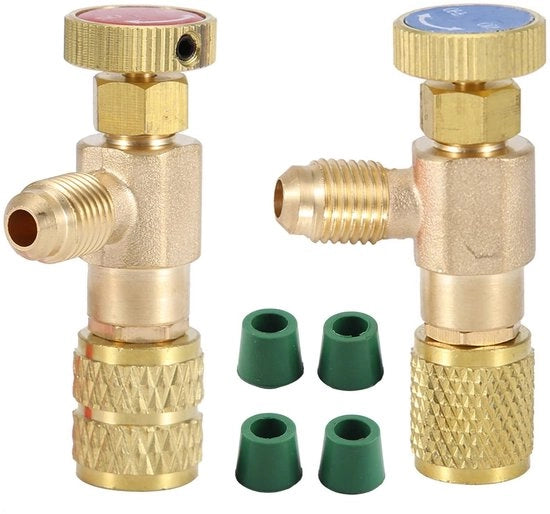 Valvola di sicurezza affidabile - 2 pezzi - Valvola di refrigerante R410A/R22 - Valvola a coperchio in rame - 1/4 pollici - Valvola a doppia pietra rimovibile