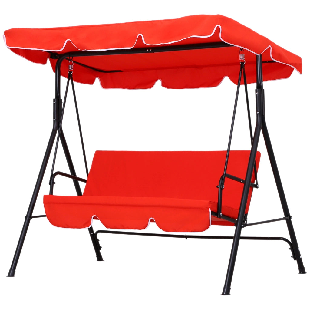 Balancelle 3 Posti con Cuscini ¨C zephmum ¨C Acero Nero, Poliestere Rosso, 172x110x152 cm