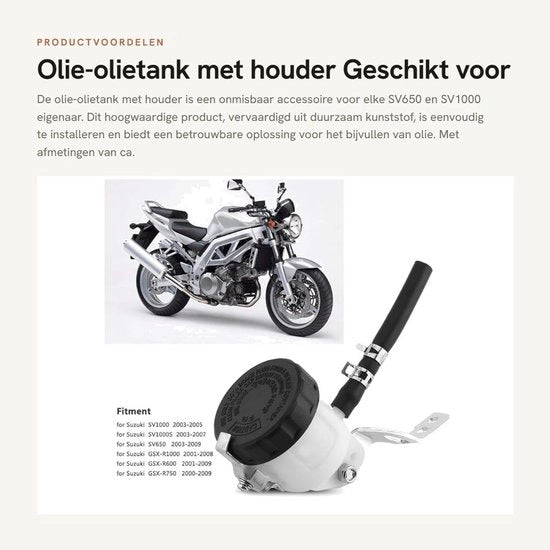 Tank di sostegno per motocicletta - Adatto per SV650/SV1000 - Resistente allo shock - Facile da installare - Realizzato in plastica duratura - Capacità di 1,5 litri