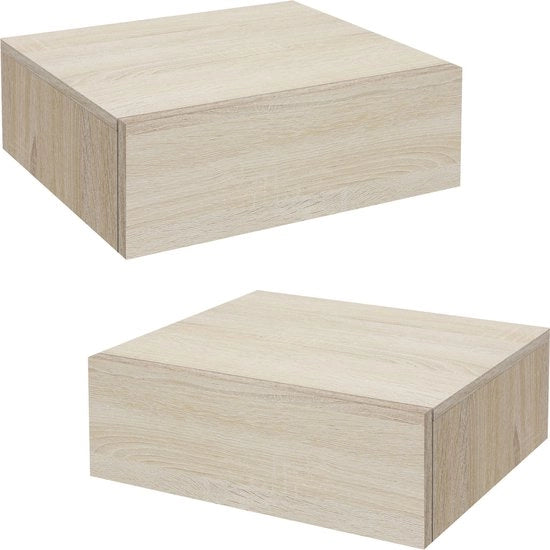 Set di 2 cassetti notturni appesi 46x30x15 cm in legno di quercia in MDF inclusi cassetti con design ML