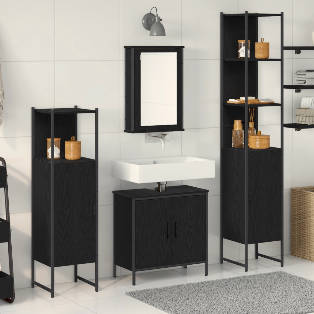 Set Mobili da Bagno 4 Pezzi Rovere Nero Legno Ingegnerizzato
