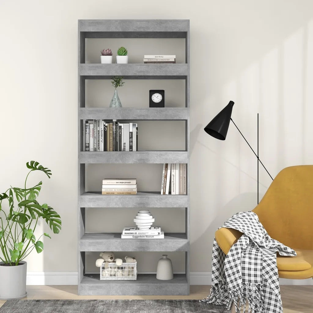 Libreria Divisorio-Scaffale per Libri-Mobile di Stoccaggio Grigio Cemento 80x30x198 cm in Truciolato