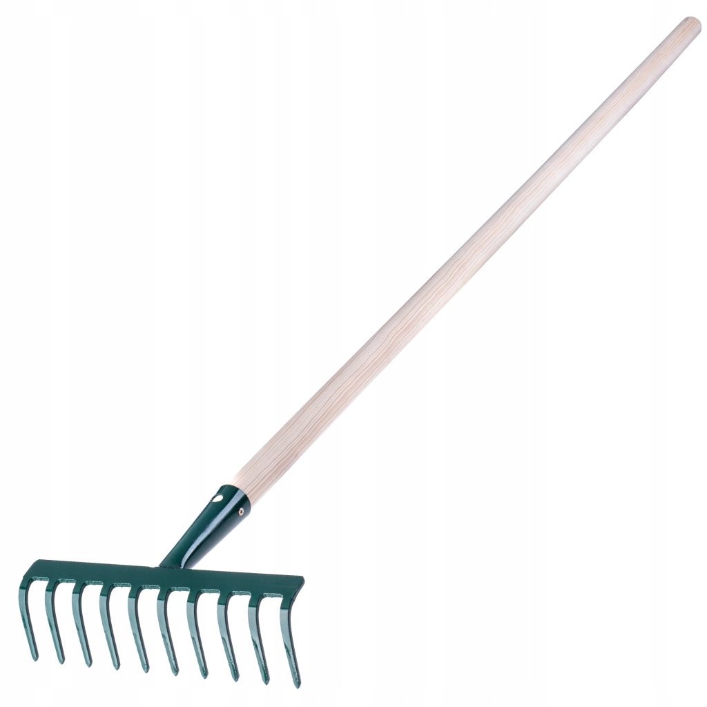 Rastrello per foglie KADAX per giardino, con manico in legno, lunghezza 138 cm, 10 denti, robusto.
