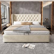 letto imbottito velluto beige 140 x 190 cm