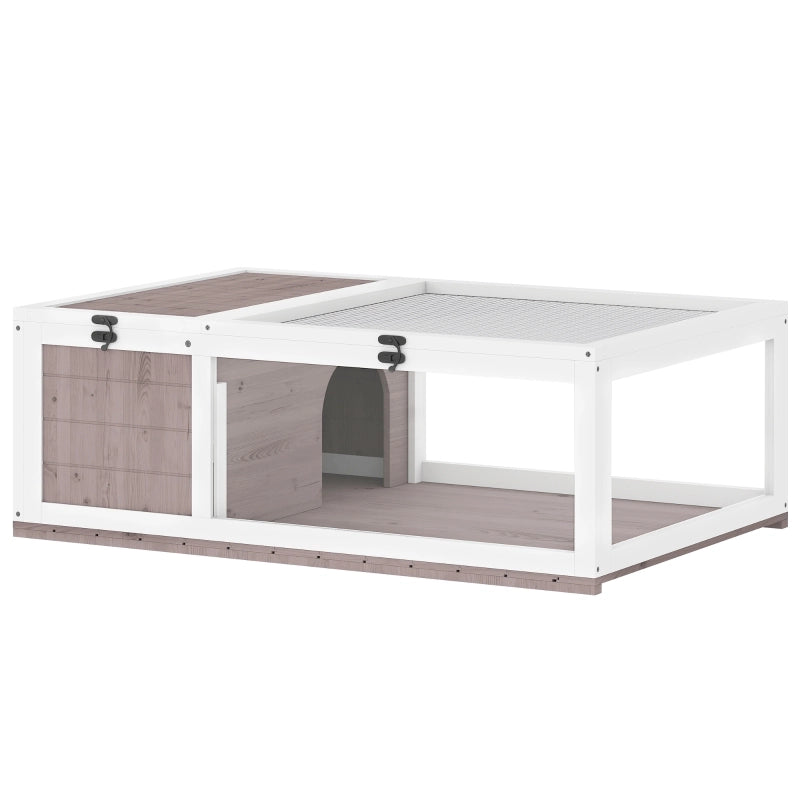Casetta/recinto in legno per tartarughe con casetta principale e coperchio incernierato, 91x60,5x32 cm, marrone