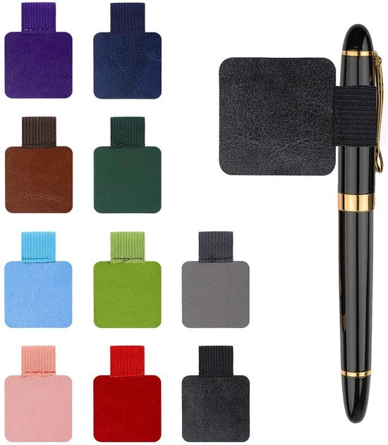 Penne adesive, 10 pezzi, penna con lappetto, cintura in gomma, matita, laccio elastico, penne in pelle, penne per quaderno, anelli adesivi robusti, penne multicolore