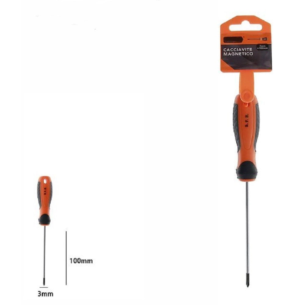 Trade Shop - Cacciavite Giravite Magnetico Punta Croce 3x100mm Impugnatura Ergonomica 07437 -