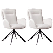 Set di 2 sedie girevoli da pranzo Tessuto beige chiaro con braccioli Schienale trapuntato Gambe in metallo nero Retro