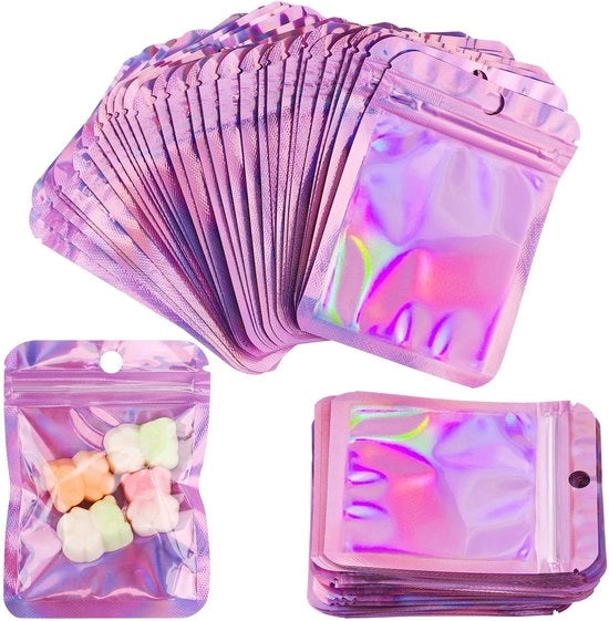 Foglio di Mylar con chiusura a zip, 100 confezioni in foglio di alluminio con chiusura a zip, foglio per conservazione alimentare, caramelle, biscotti, confezioni di sapone per feste (7,5 x 10 cm)