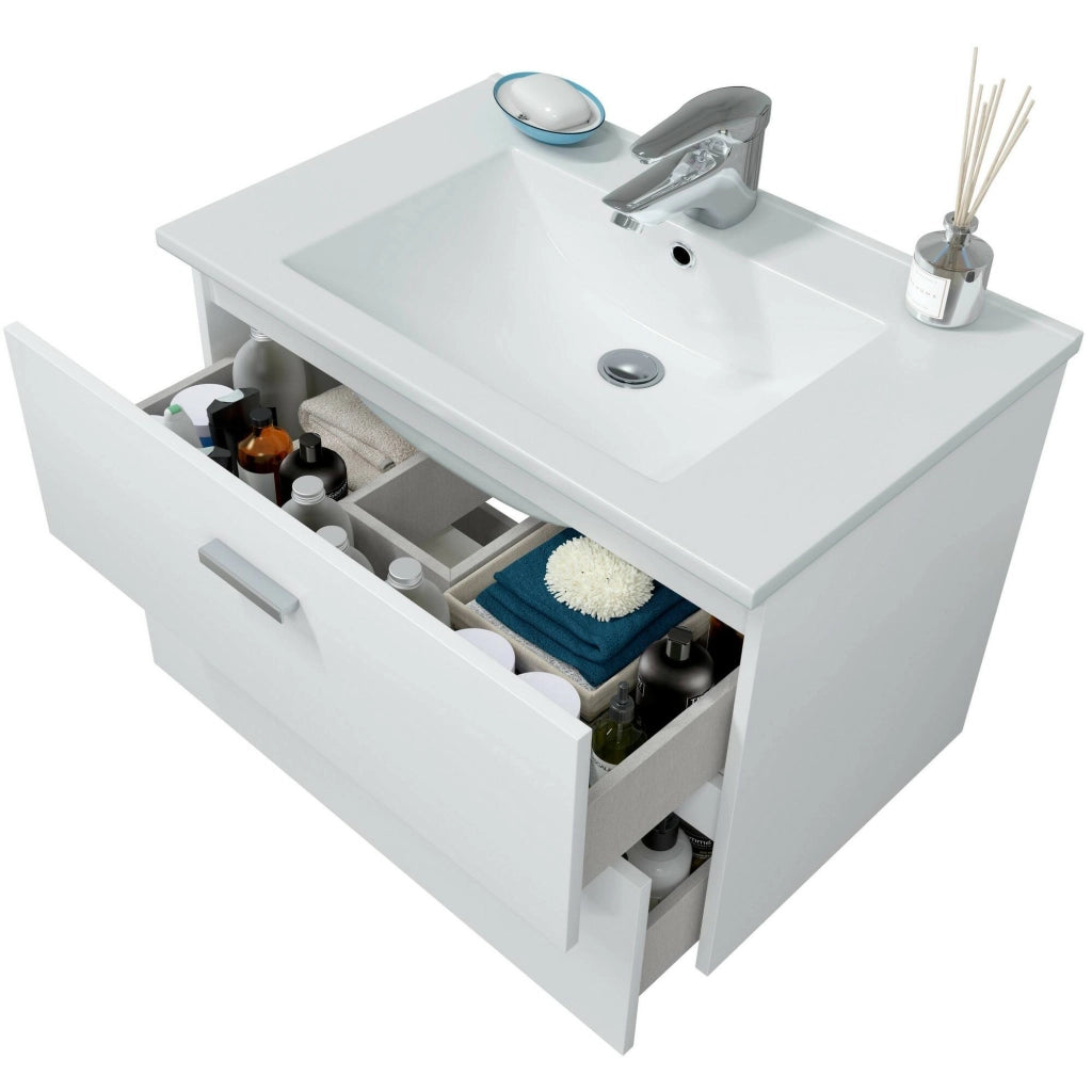 Mobile sottolavabo Tico, Mobiletto da bagno, Contenitore porta lavabo, Armadio per lavandino, 70x45 h50 cm, Bianco lucido