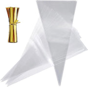 Set di sacchetti a forma di cono trasparenti 100 pezzi - Sacchetti a forma di cono con cerniera dorata - Sacchetti a forma di triangolo per trattamento - Sacchetti per popcorn - Dimensioni: 13 x 25 cm