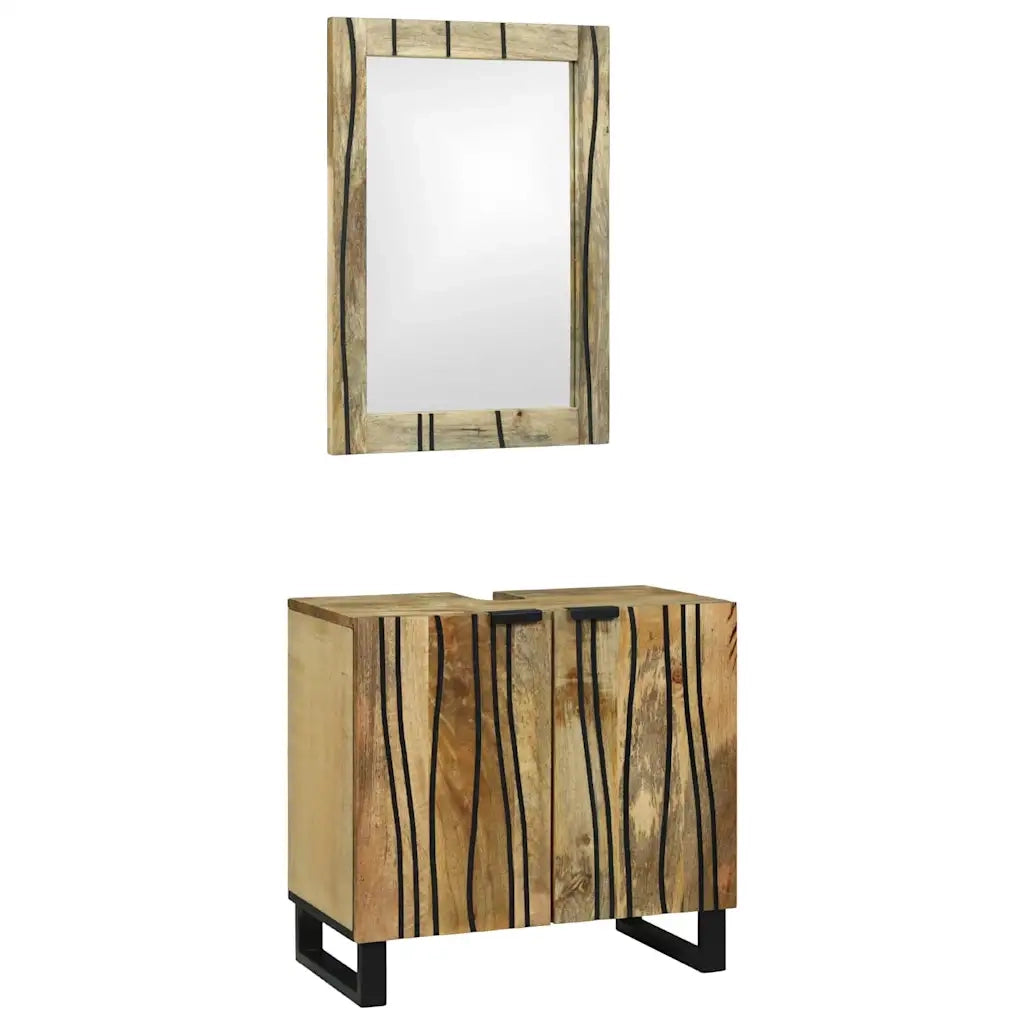 Set di Armadi da Bagno | Armadio da bagno 2 pz Naturale Legno di mango massello