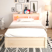 Letto singolo multifunzionale 90x200 cm con LED, presa integrata e vano contenitore