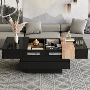 Tavolino da salotto quadrato estraibile - Zephmum- 70x70x39cm, design a blocchi di colore, finitura lucida, in MDF nero