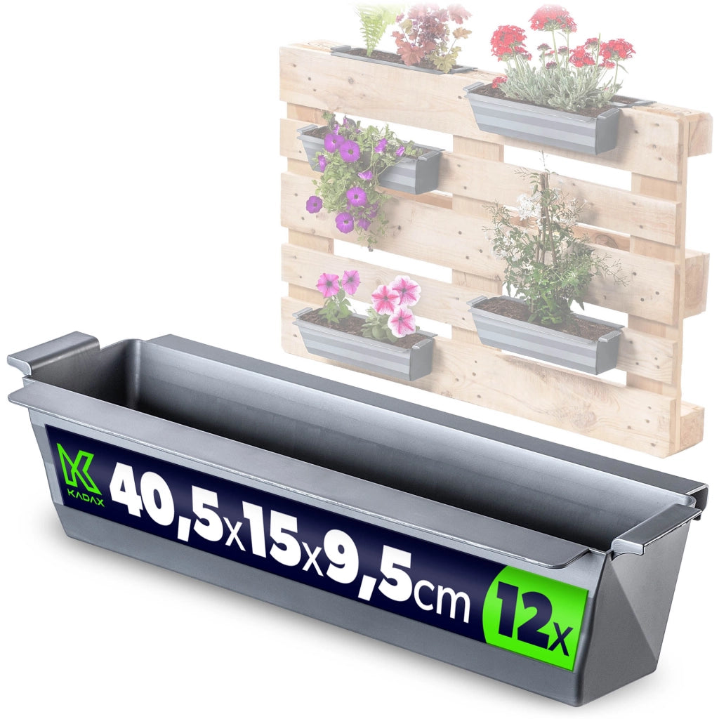 Vaso da fiori KADAX, vasi per Europallets, scatola da 40 cm, 12 pezzi