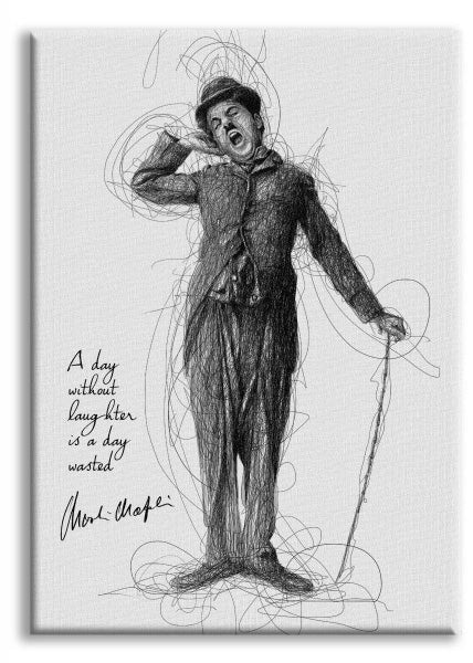Charlie Chaplin - A Day Without Laugther - Quadro Canvas su telaio in legno Misura: 50x70 cm