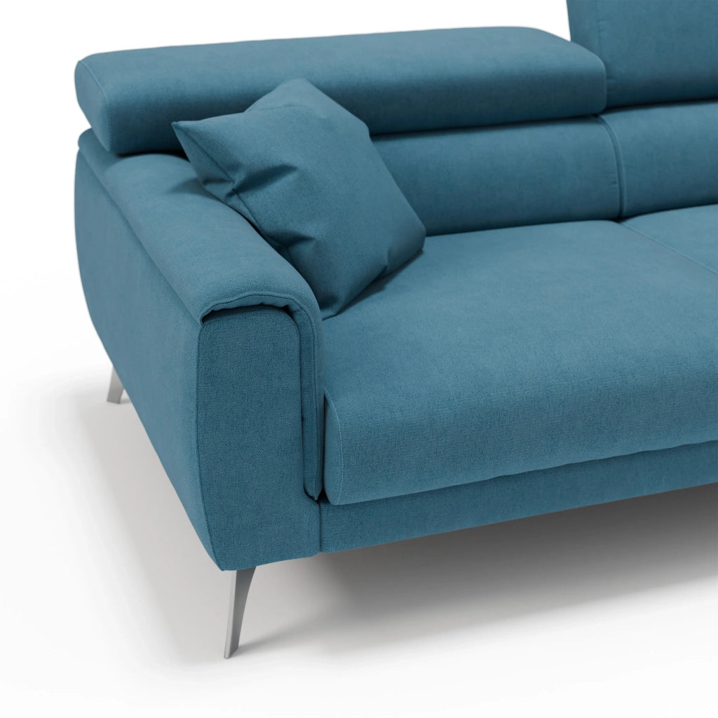 Caravaggio Divano con sedute allungabili e poggiatesta reclinabili in tessuto impermeabile T02 199 cm azzurro