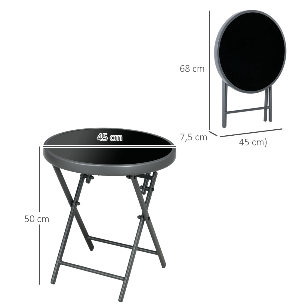 Tavolino pieghevole da caff¨¨ ¨C zephmum ¨C nero, vetro temperato, acciaio, ?45x50 cm