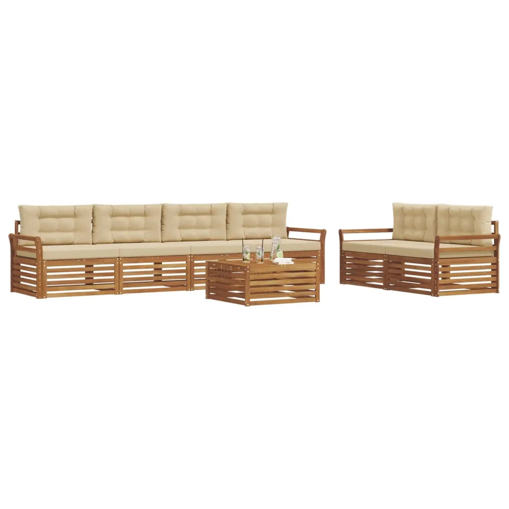 Set di divani da esterno con cuscino 7 pcs Naturale e Beige 3373063