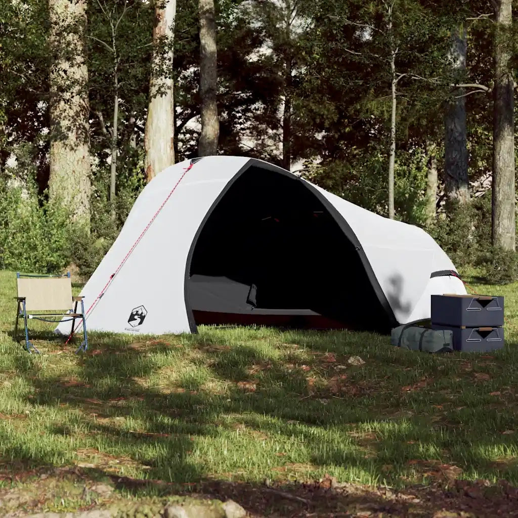 Tenda Campeggio a Cupola 4 Persone-Tenda per Escursionismo Bianca Tessuto Impermeabile 293063