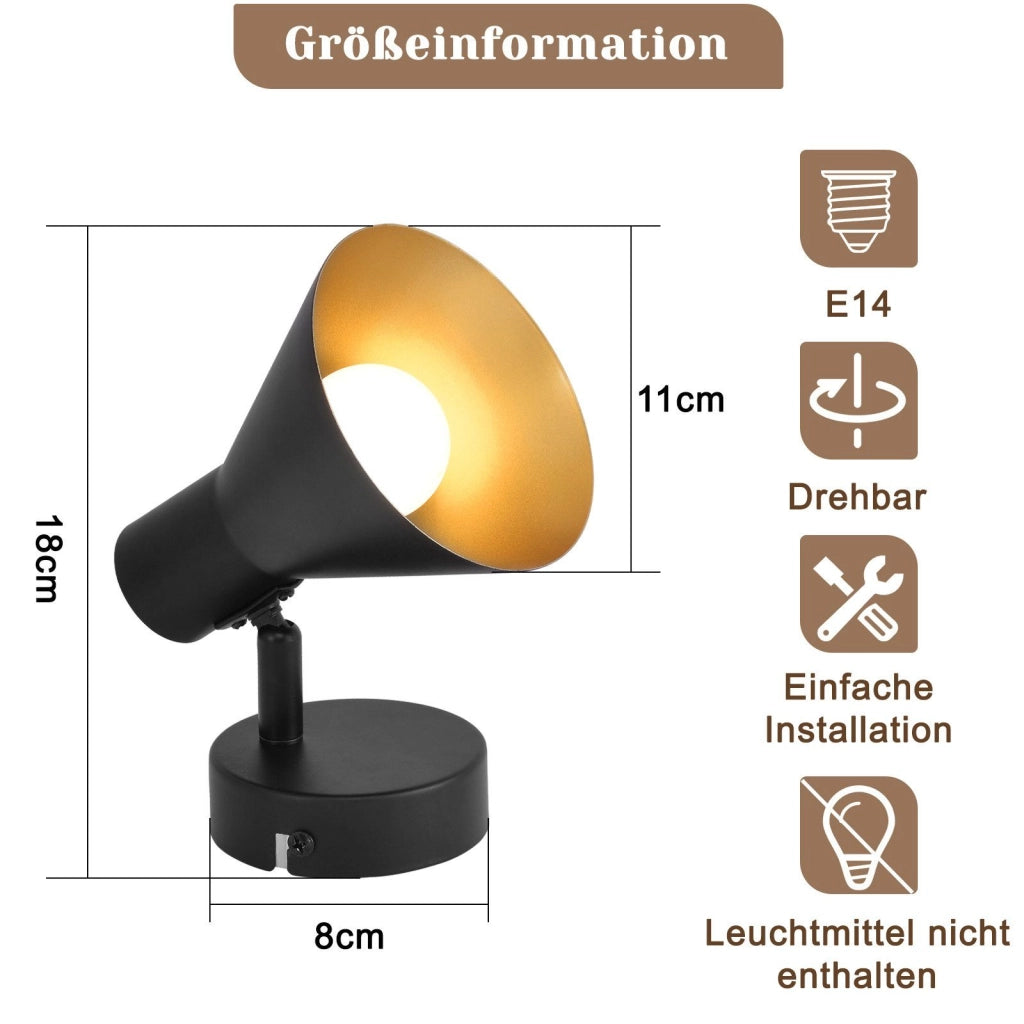 ZMH Faretto da soffitto retrò neri E14 metallo girevoli 330° per camera letto soggiorno scale corridoio