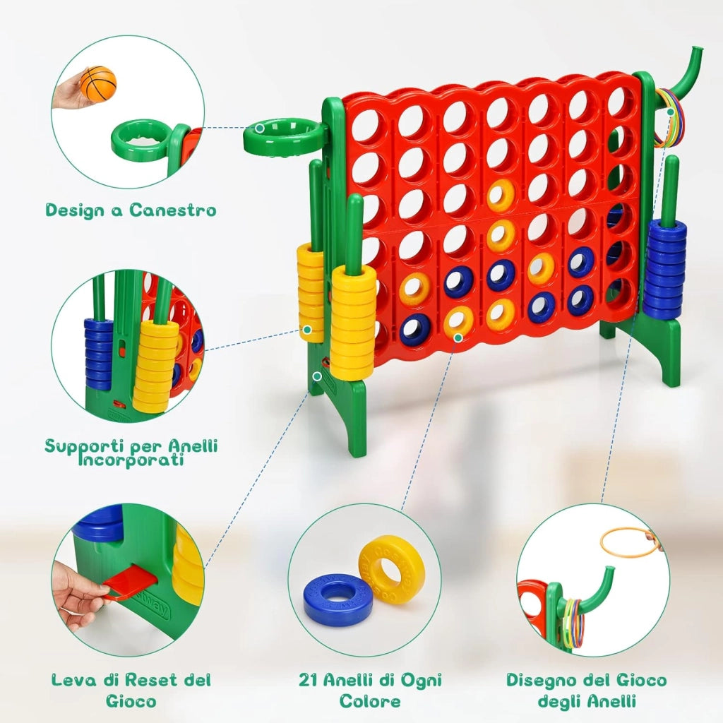 Forza 4 gigante, Set forza 4 per bambini e adulti, Con canestro e gioco di lancio, Perfetto per feste di compleanno e vacanze (Verde)