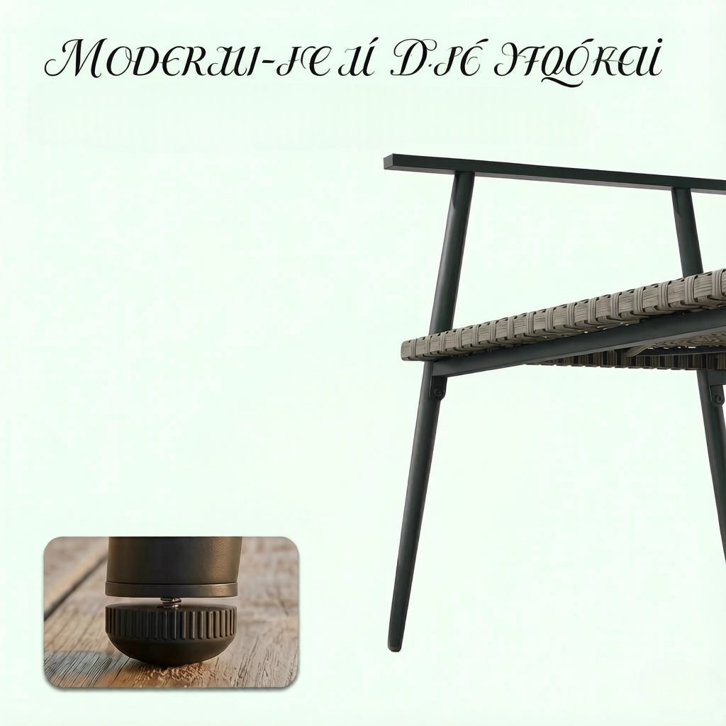 PANCA DA GIARDINO 110x58x78 cm in resina intrecciata e acciaio grigio