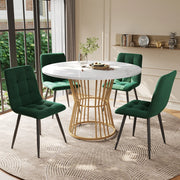 Tavolo da Pranzo Rotondo con 4 Sedie ¨C MINIMAL ¨C Piano MDF Bianco, Gambe Metallo Oro, Velluto Verde, ?100