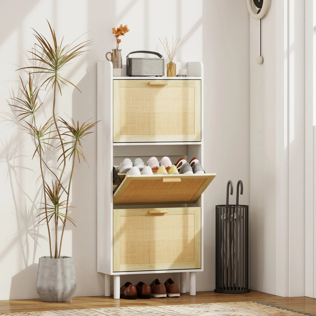 Scarpiera con 3 ante e ripiani ¨C Zephmum ¨C Bianco 65x24.5x153 cm