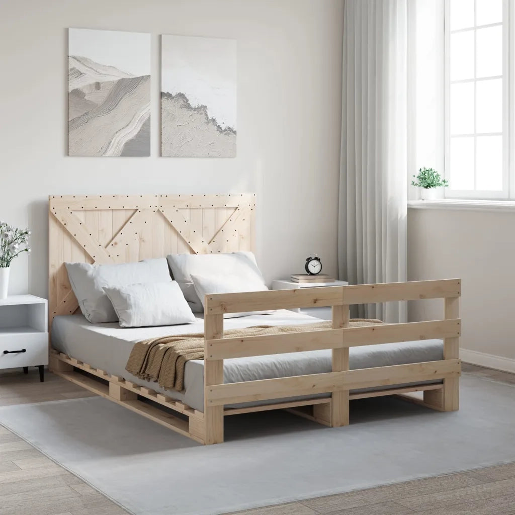 Giroletto con Testiera-Struttura Letto con testiera 140x200 cm in Legno Massello di Pino 505905