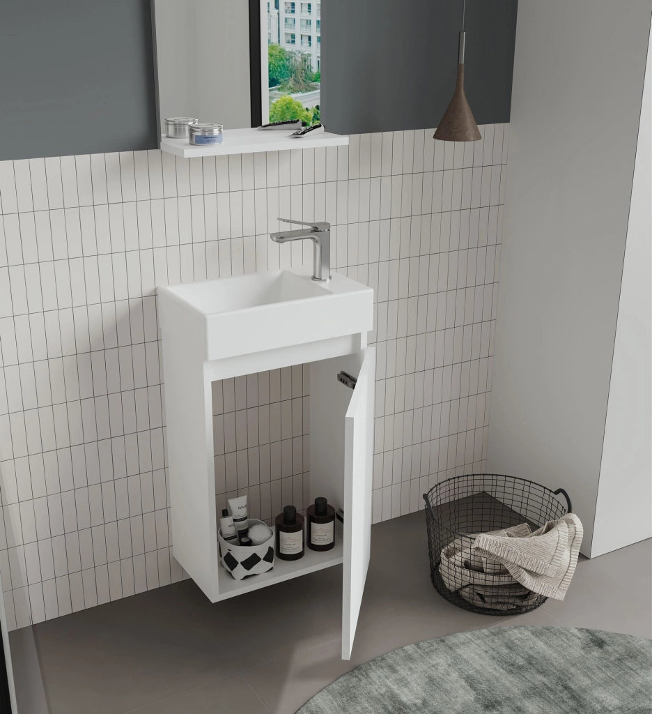 Set mobile lavabo con specchio (2 pezzi) "Conza 45" - 45 x 26 x 75 cm - Bianco