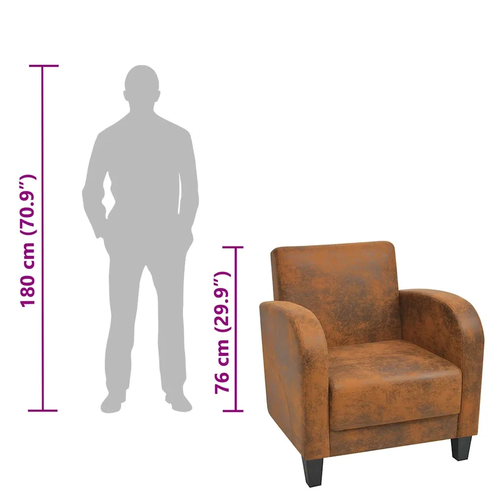 Poltrona-Divano Sedia-Poltroncina Marrone in Similpelle Scamosciata 222735
