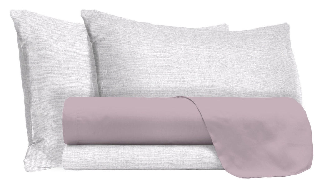 Set Lenzuola Singolo Sopra Sotto e Federe in Cotone Rosa Antico