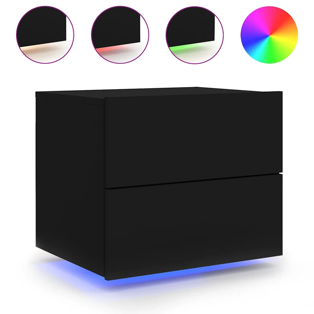 Comodino a Parete-Tavolino da notte con Luci LED Nero