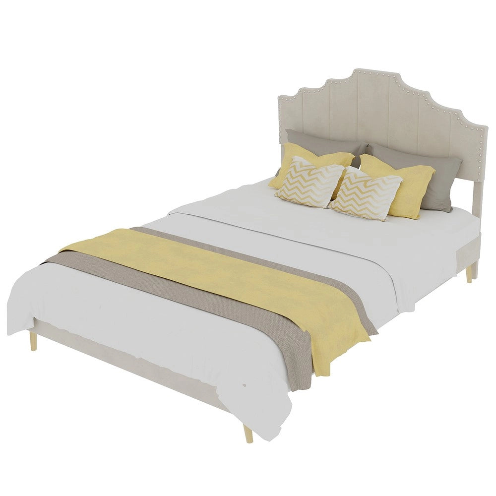 Letto imbottito con testiera ¨C Minimal ¨C beige velluto 140x200 cm