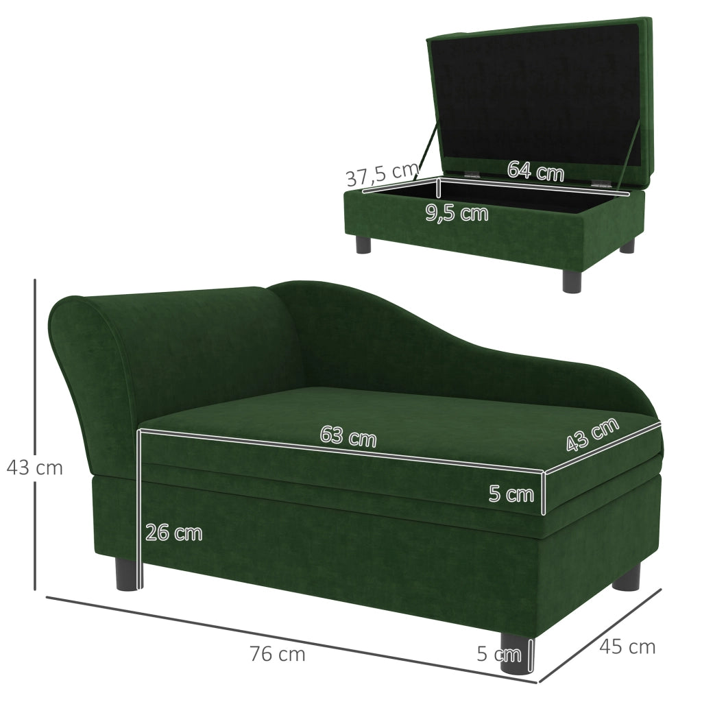 Divano per cani e gatti con contenitore ¨C zephmum ¨C verde 76x45x43 cm