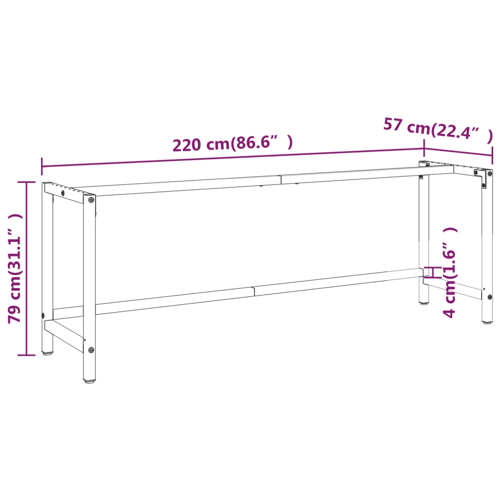 Telaio Banco da Lavoro Nero e Rosso Opaco 220x57x79 cm Metallo CFW3115601