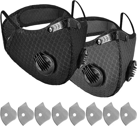 2 Pezzi di Maschera Respiratoria Riciclabile - Con Filtro a Carbone Attivo contro Polveri e Inquinamento - Ideale per Lavori di Falegnameria e Tagliando Erba - Nero+Grigio